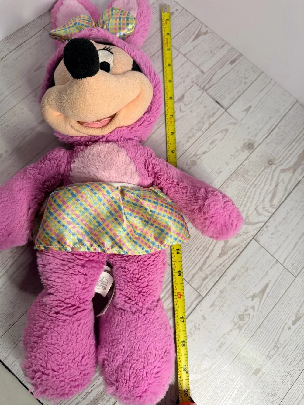 Disney Pink Minnie Mouse Plush with Pastel Plaid Bow and Outfit